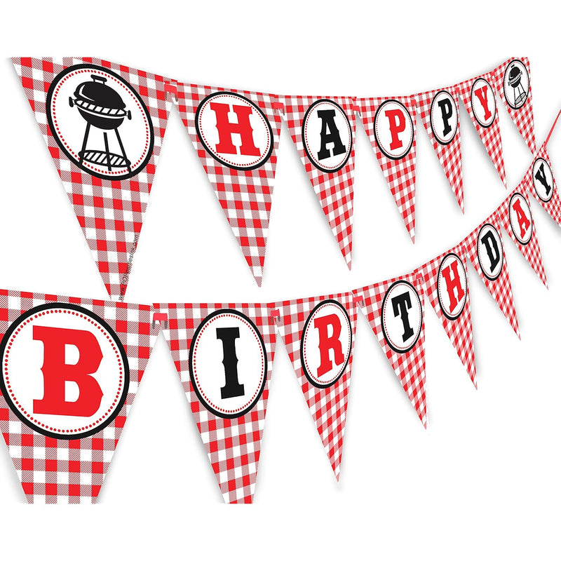 Picnic Happy Birthday Banner - Bbq Birthday Party Pennant - Red Gingha