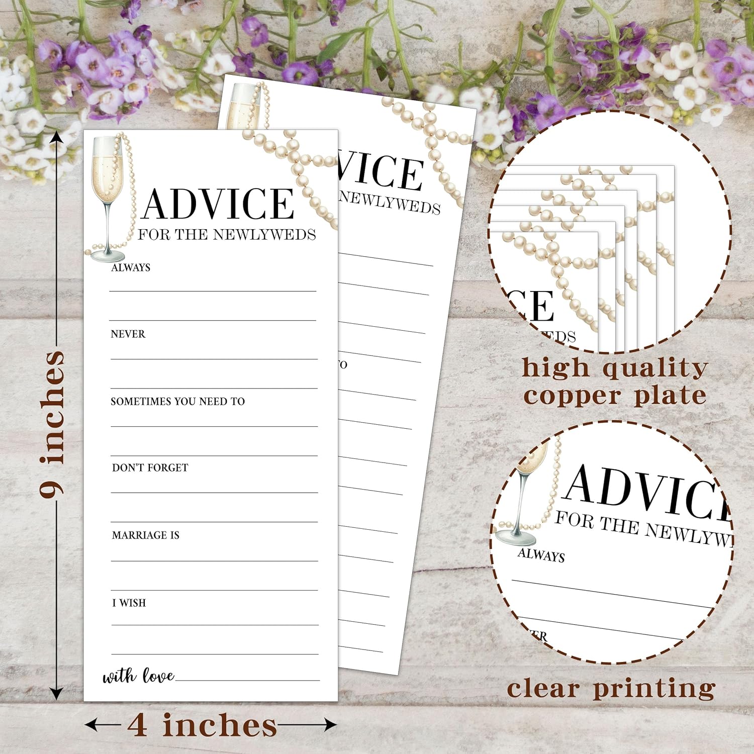 Wedding Shower Games Cards, Advice Cards For The New Couples Mr And Mrs, 25 Pcs Pearls And Champagne Bridal Wedding Activities Game For Guests, Bridal Shower Party Decorations, 4X9 Inch-C09