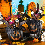 2 Pack Halloween Table Centerpieces Decorations 14'' X 10'' Pumpkin Table Artificial Flowers Tabletop Decor With Spider And Eyeball Halloween Tabletop Decor For Home Kitchen Indoor Outdoor
