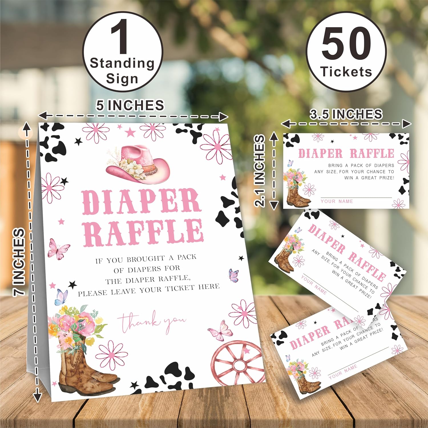 Baby Shower Diaper Raffle Game Kit, Western Cow Girl Theme, 50 Tickets & 1 Standing Sign, Decoration For Shower, Gender Reveal, Baby Announcement, Party Favor & Decorations - B09, Medium