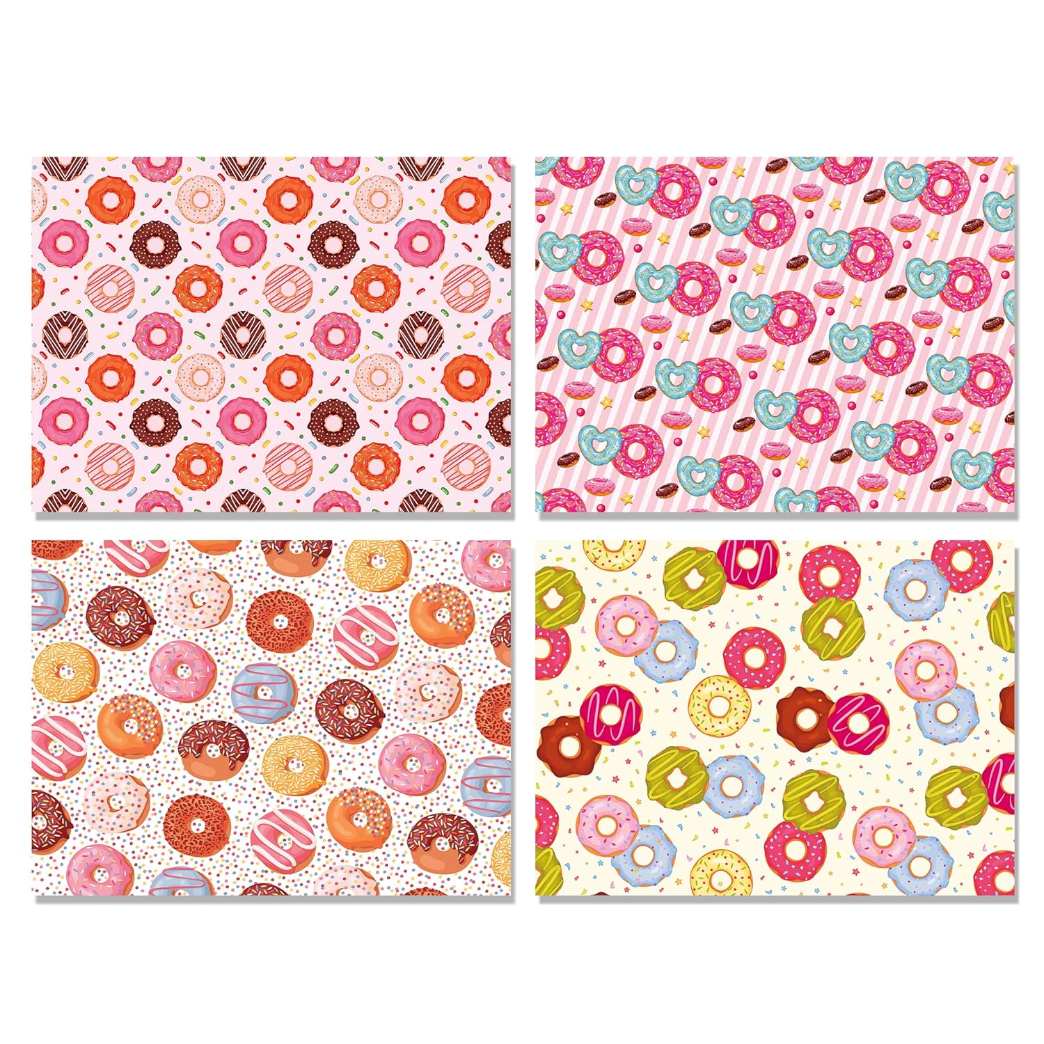12 Pcs Gift Wrapping Paper, Donut Cartoon Theme Design Wrapping Paper For Children'S Birthday, Holiday Party, Baby Shower Gifts Packing Supplies(27 X 20 Inches Each)
