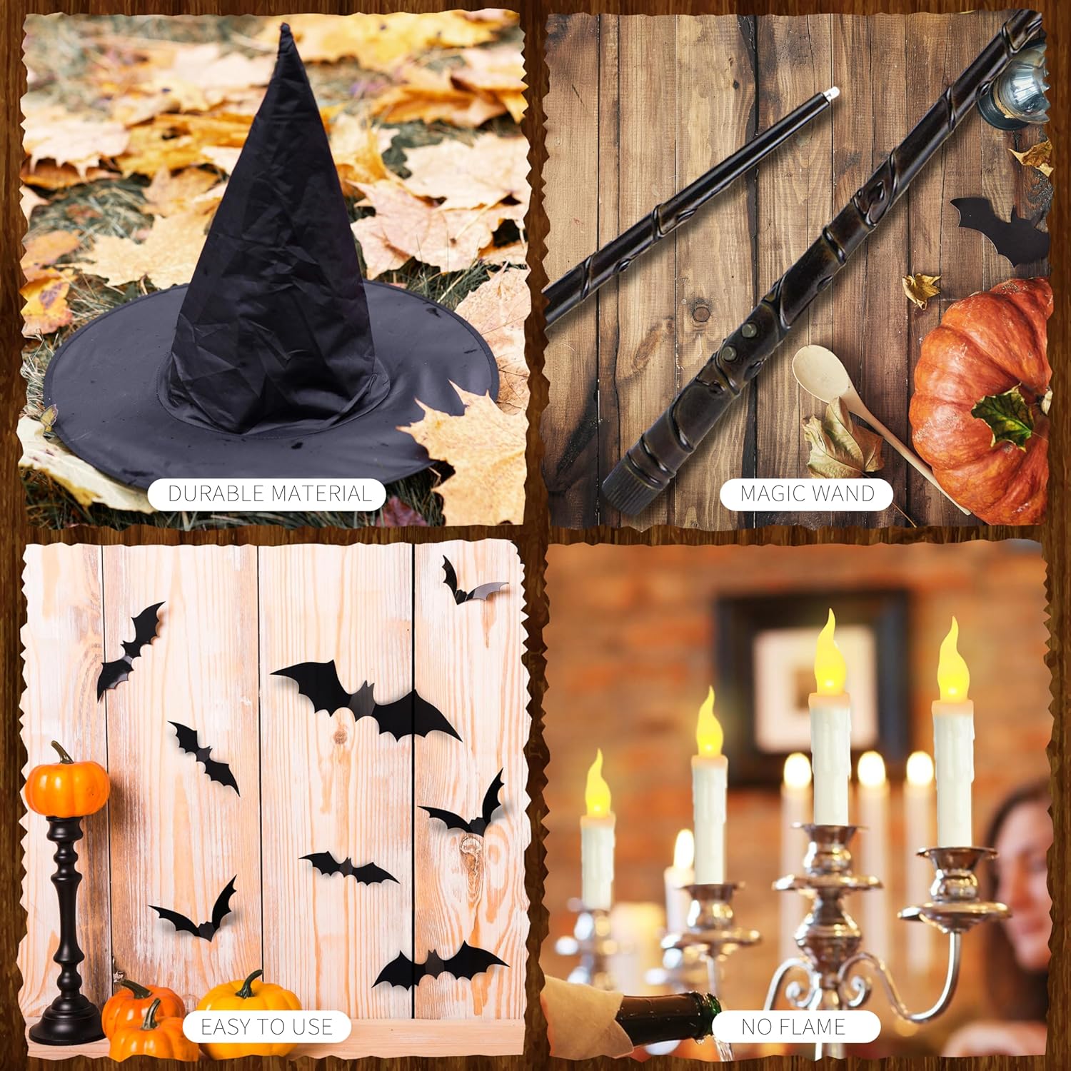 Floating Candles With Wand, 12Pcs Magic Hanging Candles, Floating Light Up Witch Hats With Flameless Candle With Wand Remote, Witch Hat 3D Bats Wall Stickers Decorations For Halloween Party