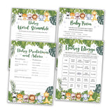 Safari Animals Baby Shower Games Card Set, Includes Baby Word Scramble, Baby Trivia, Baby Predictions And Advice, Baby Shower Bingo, Baby Shower Gender Reveal Party Decoration Favors, Set Of 50 -01