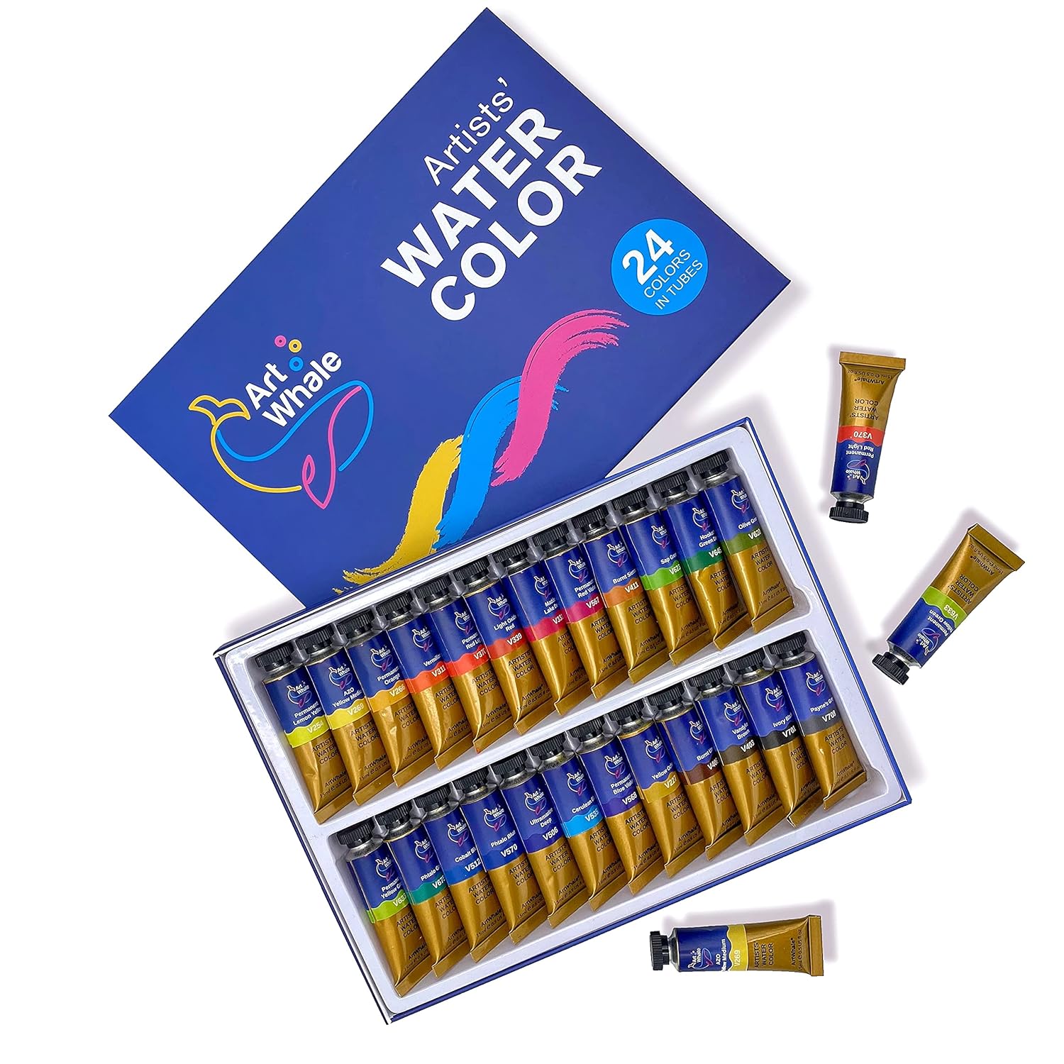 Watercolor Paint Set, 24 Colors, 15Ml/0.5Oz Tubes, High-Pigment, Smooth Blending