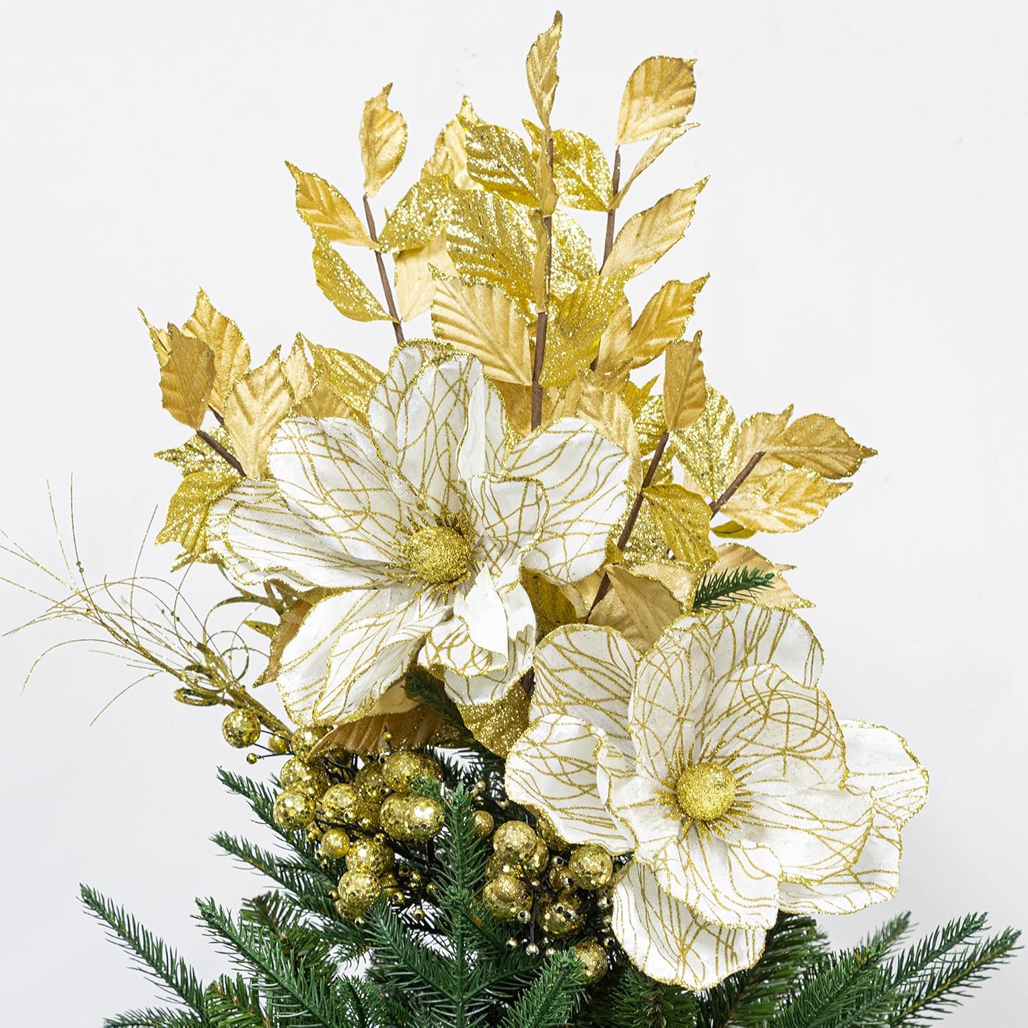 Store Christmas Poinsettia Artificial Velvet Magnolia Flower White And Gold Floral Picks Stems For Christmas Tree Decoration Pack Of 6 For Xmas Tree Wedding Centerpiece