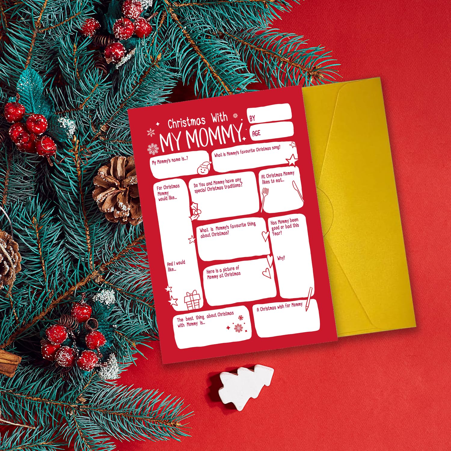 Cute Mommy Christmas Card From Son Daughter Kids Toddler, Ideal Christmas Gift For Mom & Stepmom Bonus Mother, Best Mom Xmas Gift From Toddler Children Diy Holiday Cards