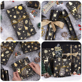 Christmas Wrapping Paper Rolls-3 Rolls Black And Gold Wrapping Paper, Christmas Tree Snowflake Reindeer Glitter Foil Xmas Wrap Paper For New Year, Party, Birthday, Wedding, Holiday, 17 X 118''