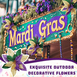 4 Pcs 16'' Mardi Gras Flowers Mardi Gras Poinsettia Flowers Artificial Extra Large Glitter Poinsettia Picks Stems Ornaments Purple Gold Green Foldable Floral For Holiday Party Decorations