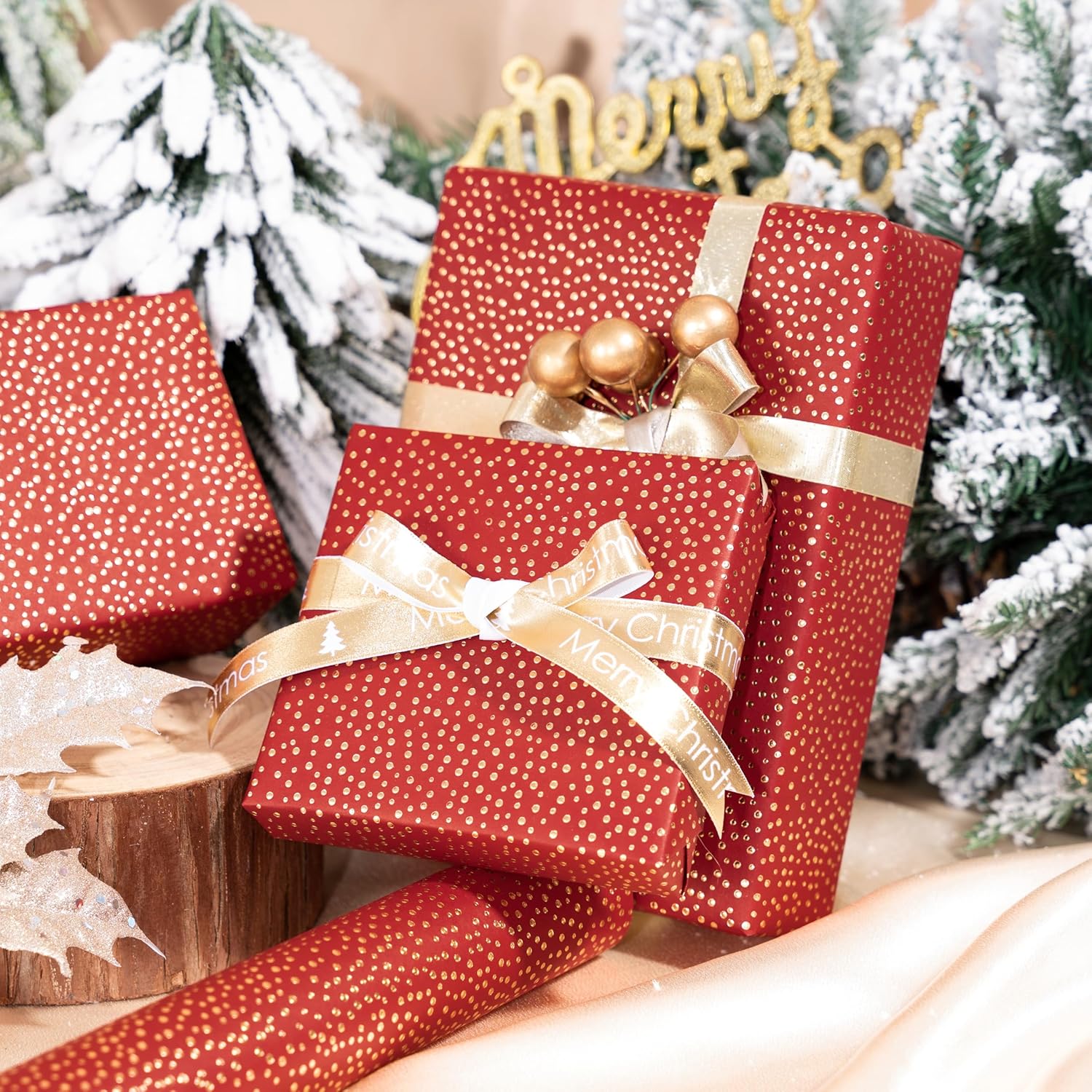 Red Dotty Wrapping Paper Roll, Sparkling Gold Irregular Dots In Red, Ideal For Birthday, Christmas, Valentine'S Day, For New Year Celebrations, Holiday Gift Wrapping, 17 Inches X 16.4 Feet