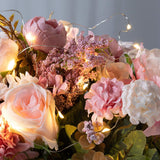 Artificial Led Pink Rose Flowers With Glass Vase, Flower Arrangement For Table Centerpiece, Home Office Wedding Decoration