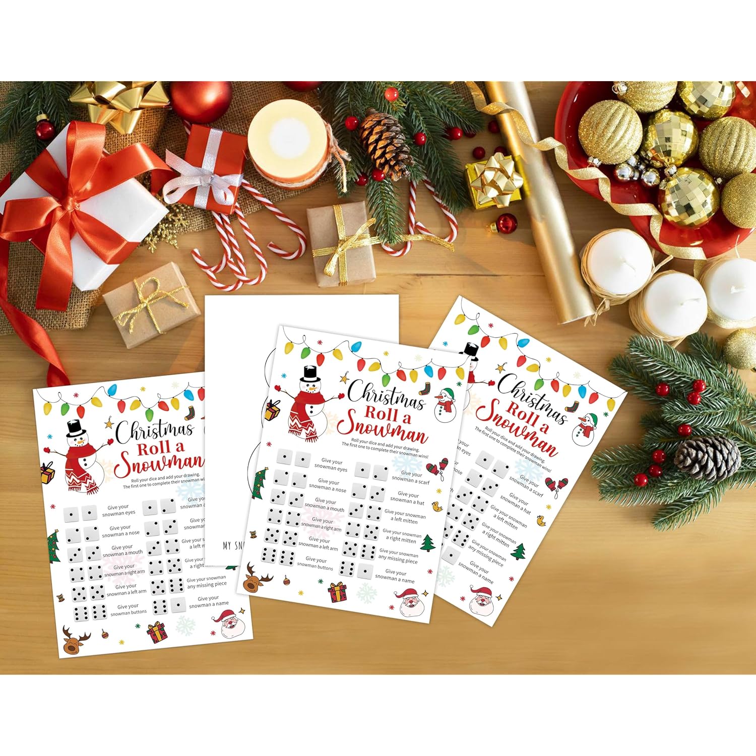 Roll A Snowman Game, Dice Games For Friends, Christmas Card Game, Christmas Games For Friends Party, Xmas Party Favors Supplies For Xmas Festival Activity, 25 Christmas Game Cards,5