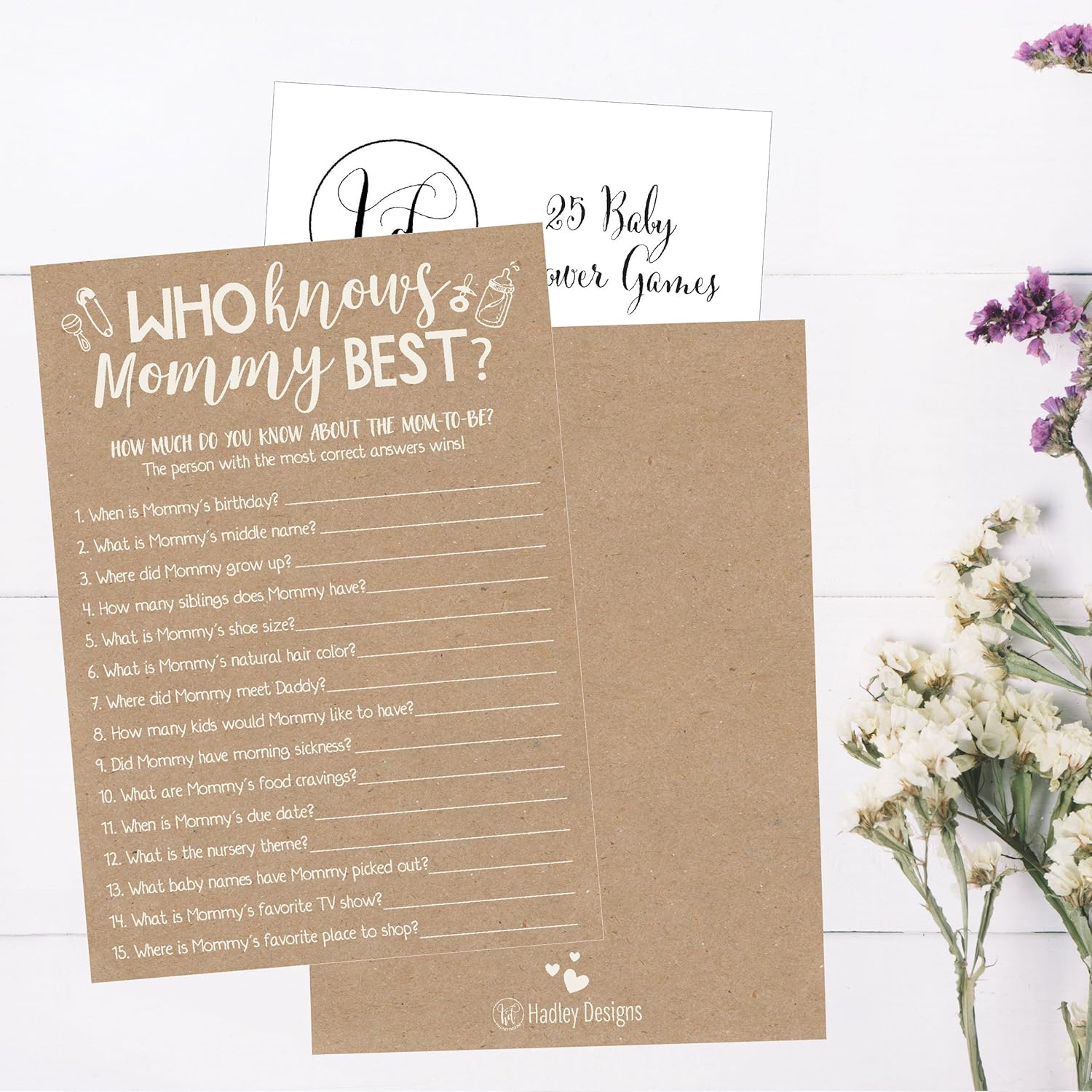 Baby Shower Games For 25 Guests - Rustic Kraft Who Knows Mommy Best Baby Shower Game, Babyshower Games Boy Girl Gender Neutral, Who Knows Mom Best Gender Reveal Game, Made In Usa