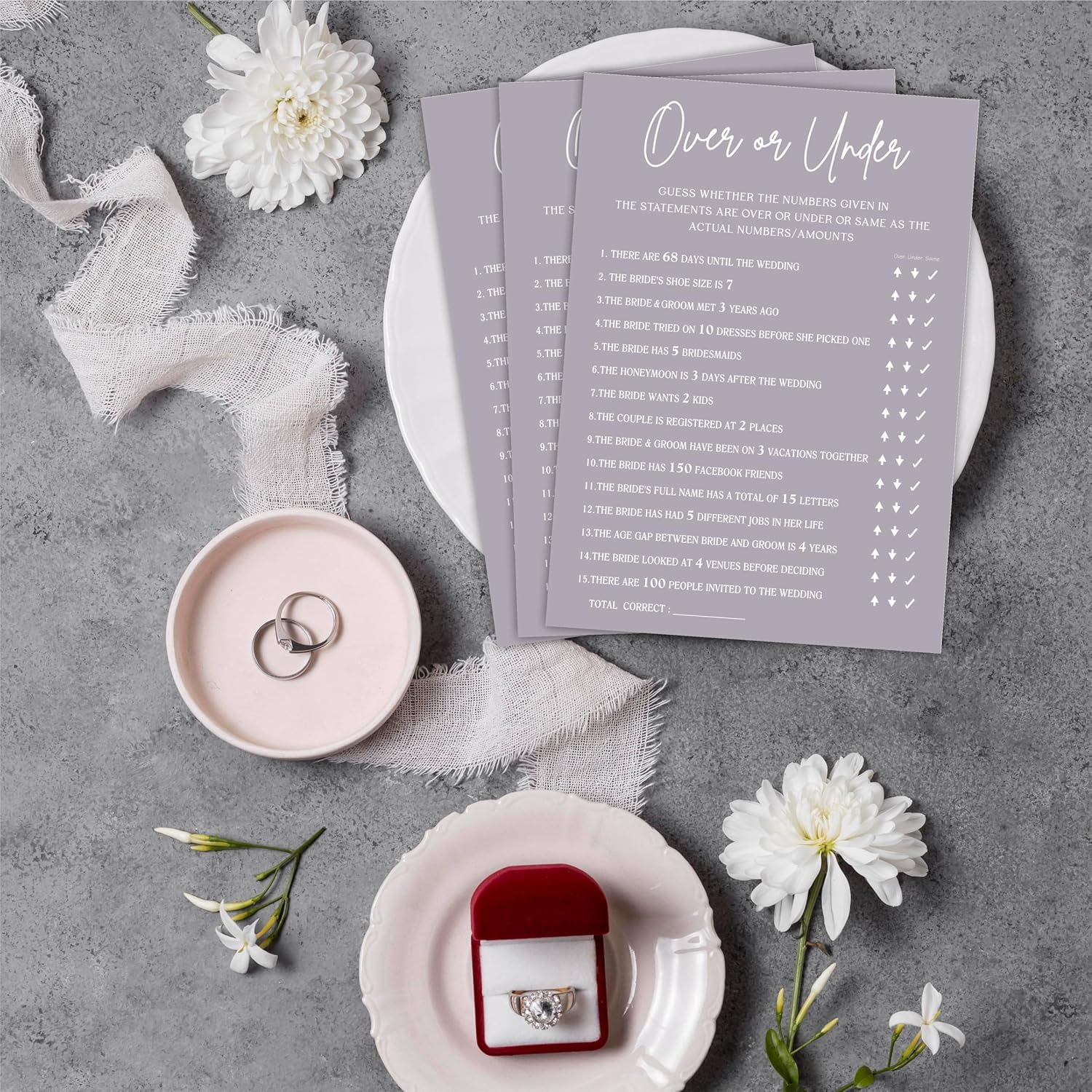 Over Or Under Game Cards For Bridal Shower(30 Pcs), Minimalism Pale Purple Wedding Party Game Cards, Mr & Mrs, Engagement Party, Bridal Shower Party Games & Activities - C04