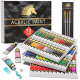 Acrylic Paint Set - 72 X 21Ml Tubes With 3 Paint Brushes Art Supplies - Artist Quality Paints - Lightfast - Heavy Body - Highly Pigmented Colors With Great Coverage - Professional Art