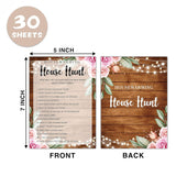 Housewarming Party Games, House Hunt, Rustic Floral New Home, New House, New Homeowner Party Games Cards, 30 Sheets Each Pack
