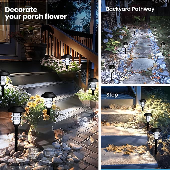 8 Pack Solar Pathway Lights Waterproof Cold White Solar Garden Landscape Lights
