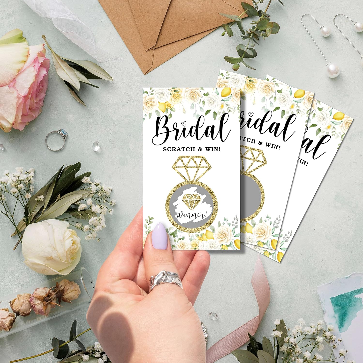Bridal Shower Scratch Off Game Cards, Yellow Floral Bridal Raffle Lottery Tickets, Scratch Off Party Game For Wedding, Engagement/Bachelorette Party Favors Supplies Decorations (50 Pack)-19