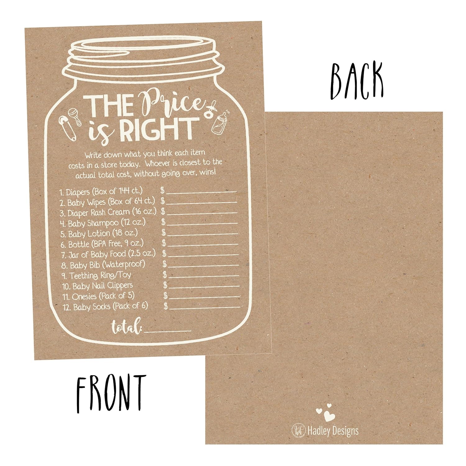 Baby Shower Games For 25 Guests - Kraft The Price Is Right Baby Shower Game, Babyshower Games Boy Girl Gender Neutral, Guess The Price Gender Reveal Game, Made In Usa