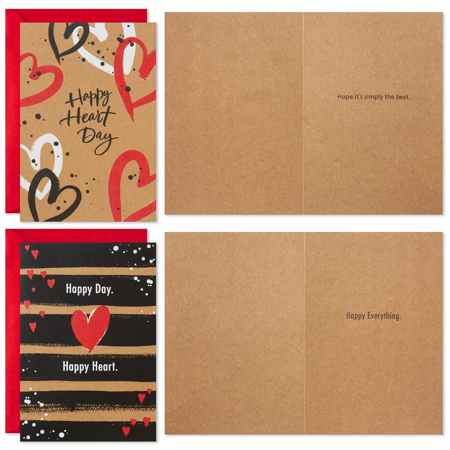 Hallmark Kraft Valentines Day Card Assortment (16 Cards with Envelopes) Red, Black, White