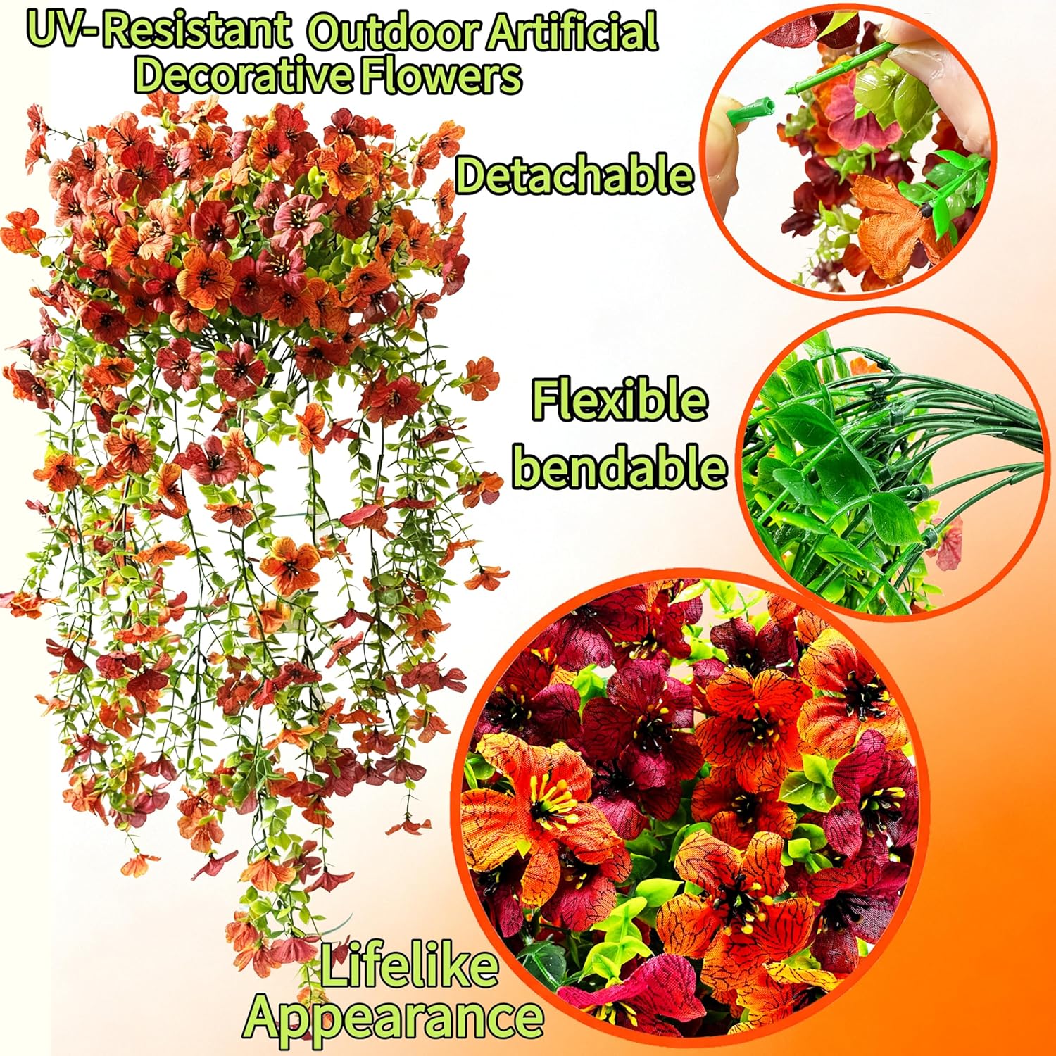 2Pcs Uvresistant Silk Artificial Flowers Realistic Daisies Hanging Porch Courtyard Window Display Store Garden Decoration Festival Outfit (Green Orange Brown)