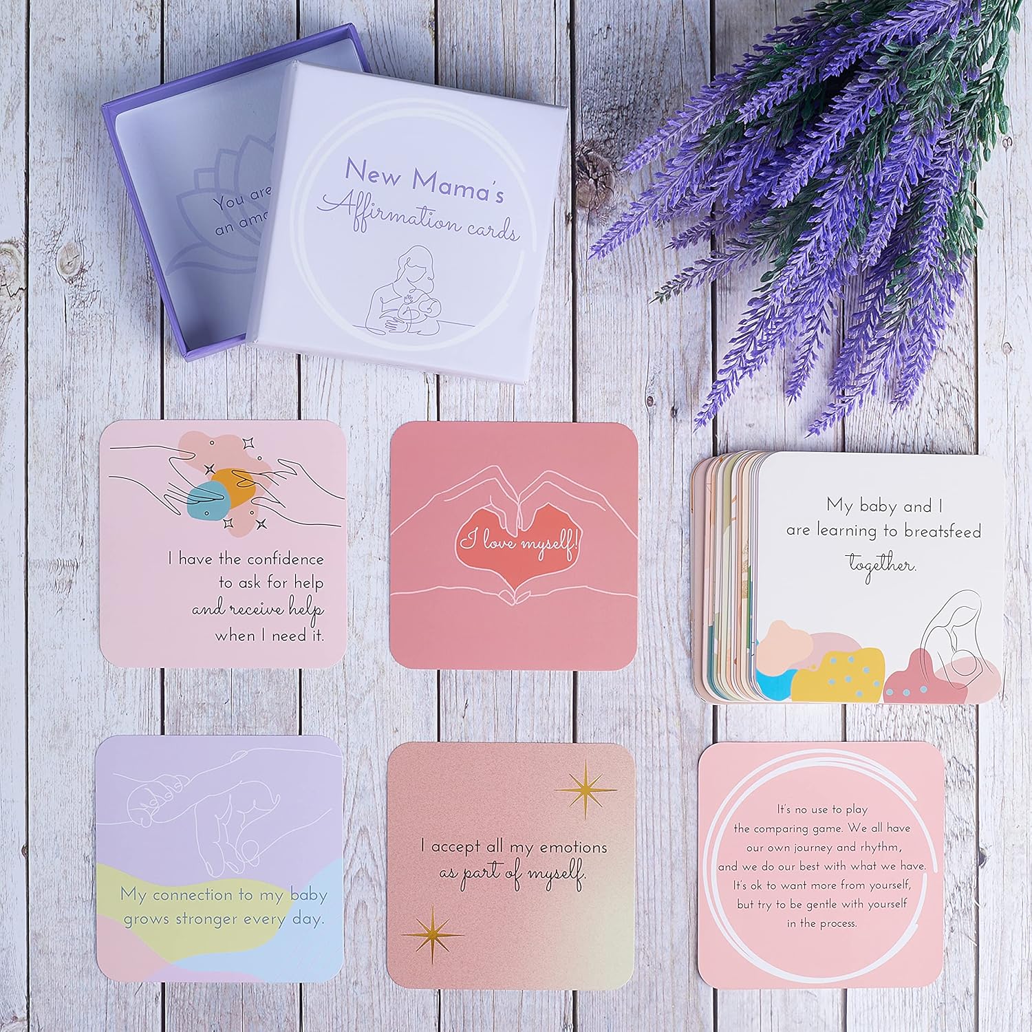 31 New Mom Affirmation Cards For Post Partum/Postpartum Self Care With Empowering Messages On The Verso Of Each Card | New Mom Essentials Gifts For Women After Birth