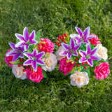 2 Sets Vibrant Cemetery Flowers - Beautiful Grave Decorations With Artificial Roses And Silk Flowers (Red, 2 Bouquets)