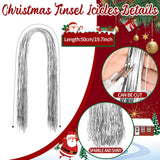 12000 Strands Silver Christmas Strand Tinsel Icicle,19.7" Tinsel Foil Fringes Shiny Icicles Garland Christmas Tree Glitter Hanging Decorations For Indoor Outdoor Home Holiday Party Supplies