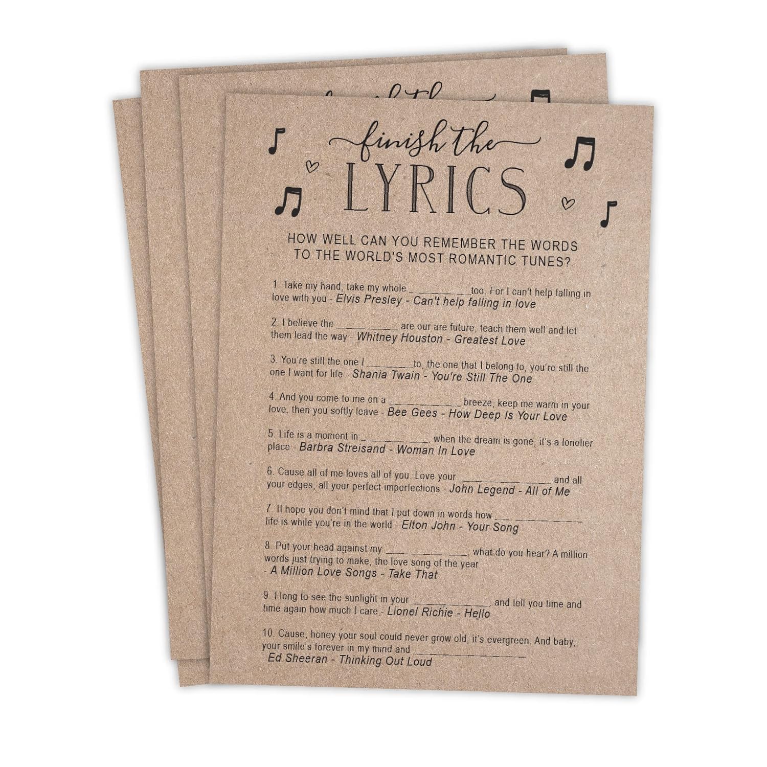 Wedding Bridal Shower Games – Fun Activities In Kraft Minimalist Style, Finish The Lyrics Game With Kraft Design