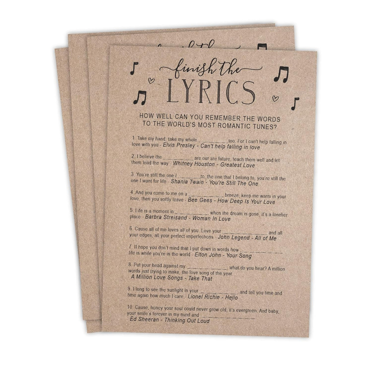 Wedding Bridal Shower Games – Fun Activities In Kraft Minimalist Style, Finish The Lyrics Game With Kraft Design