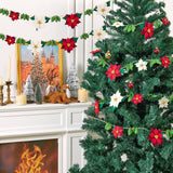 Christmas Poinsettia Garland With White Red Artificial Flowers,11.4Ft Velvet Artificial Poinsettia Garland,Christmas Decorations With Holly Leaves For Fireplace Door Wall Window Tree Yard.