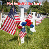 4 Bunches Memorial Day Artificial Flowers, Red Blue White Cemetery Flower With Flags, Patriotic Bouquet Decorations For Veterans Day 4Th Of July Independence Day Grave Home Decor
