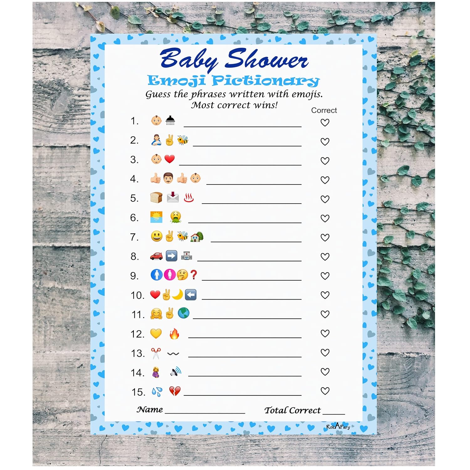 Baby Shower Emoji Pictionary Game, Blue For Boy, Baby Shower And Sprinkle Party Ideas, Play Pack Of 30 Cards 5”X7”. Made In Usa