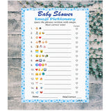 Baby Shower Emoji Pictionary Game, Blue For Boy, Baby Shower And Sprinkle Party Ideas, Play Pack Of 30 Cards 5”X7”. Made In Usa