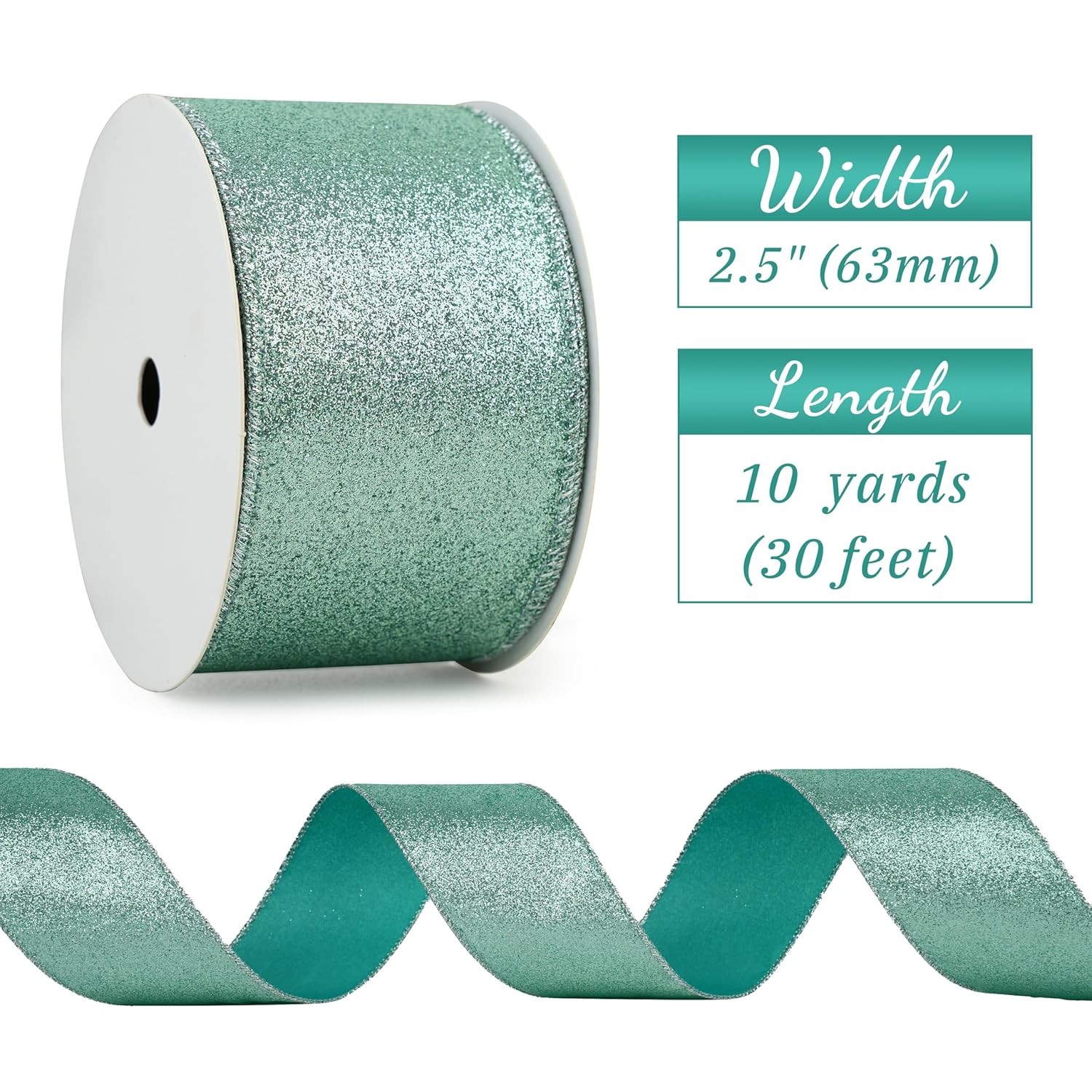 Sage Green Glitter Wired Ribbon 2.5 Inch X 10 Yard Green Christmas Ribbon For Wreaths And Bows, Crafts And Floral Supply, Green Glitter Spring Ribbon, Summer Ribbon, Wedding, Home Decor