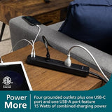 4 Outlet Surge Protector Power Strip USB C 4Ft Braided Cord Flat Plug