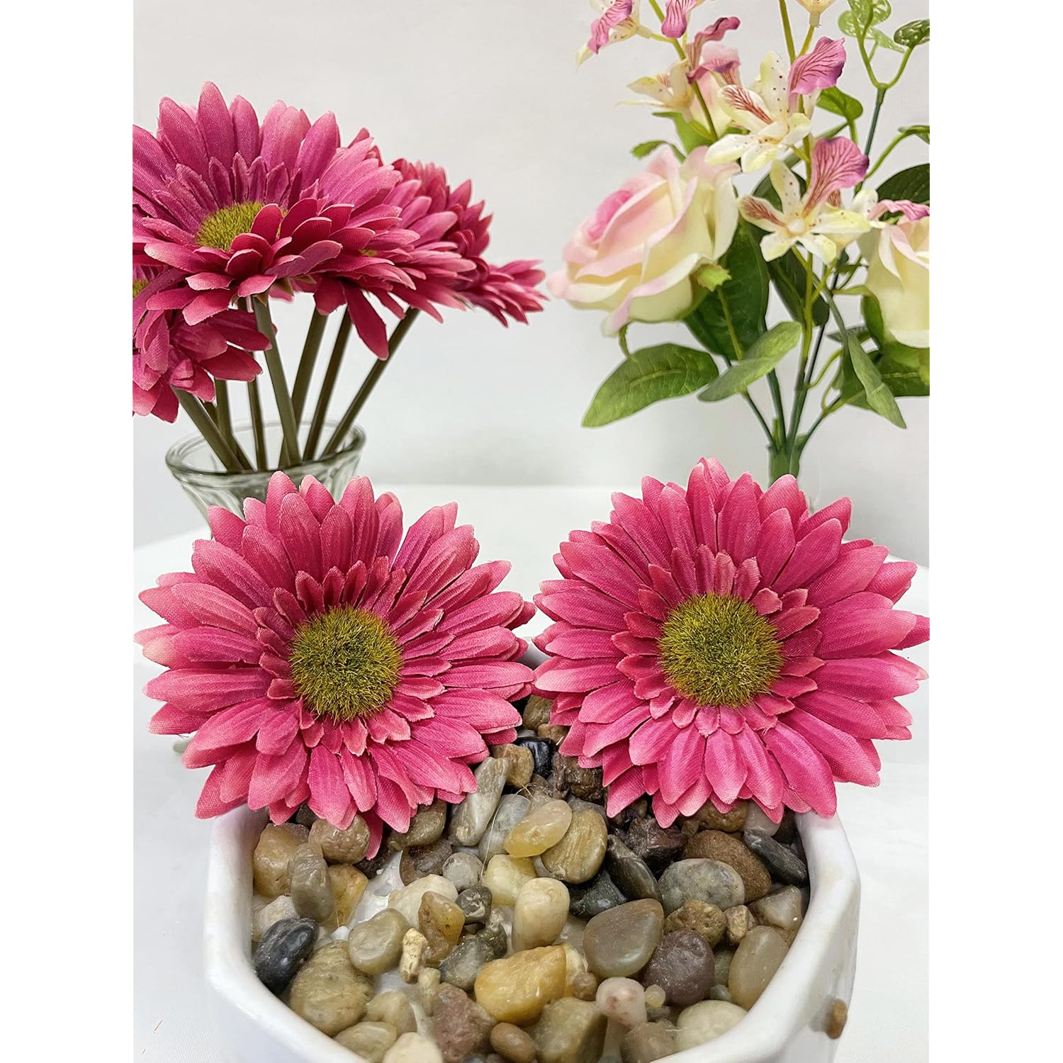 10Pcs Artificial Daisy Artificial Flowers Gerbera Daisy Silk Flowers Faux Flower For Party Home Kitchen Garden Wedding Decor(Hot Pink)
