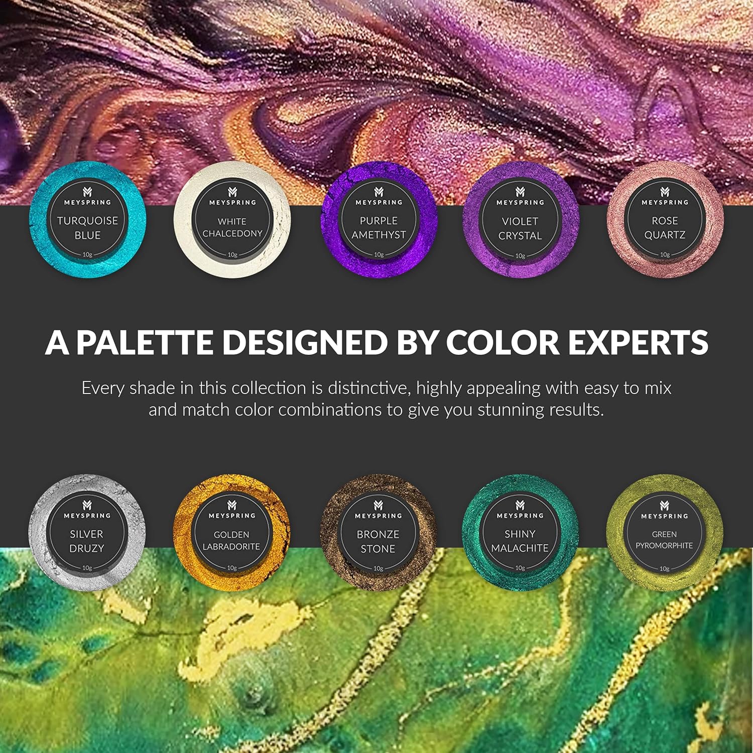 Gemstones Collection Mica Powder For Epoxy Resin - 100G - Epoxy Pigment Colors For Resin Art, Geode Art - Resin Pigment Powder And Cosmetic Grade Mica Powder - Epoxy Resin Pigment Set