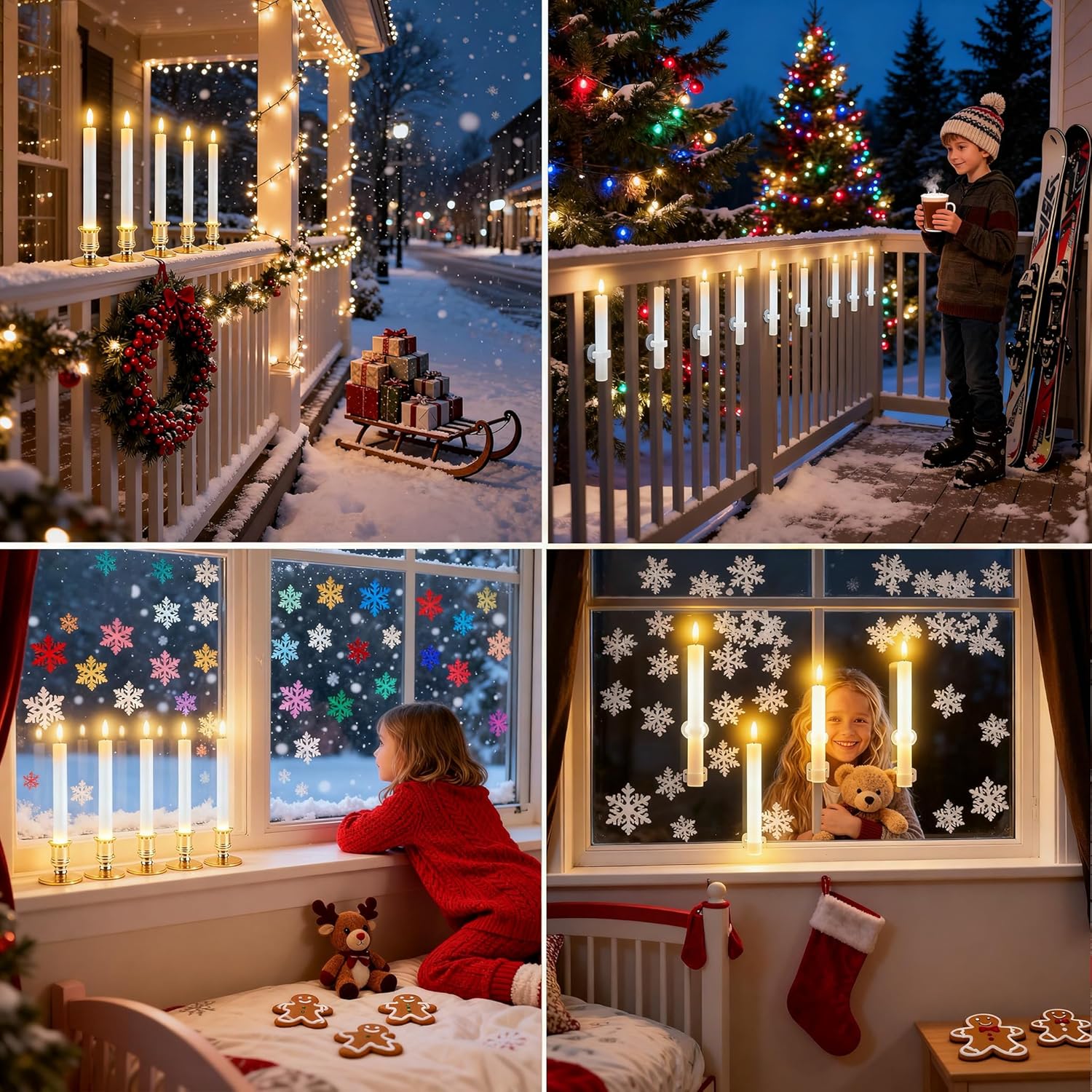 Christmas Window Candles, 6 Pcs Battery Operated Flameless Taper Candles With Remote, Timer, 3D Wick, Holders & Suction Cups For Christmas, Wedding, Halloween Decor