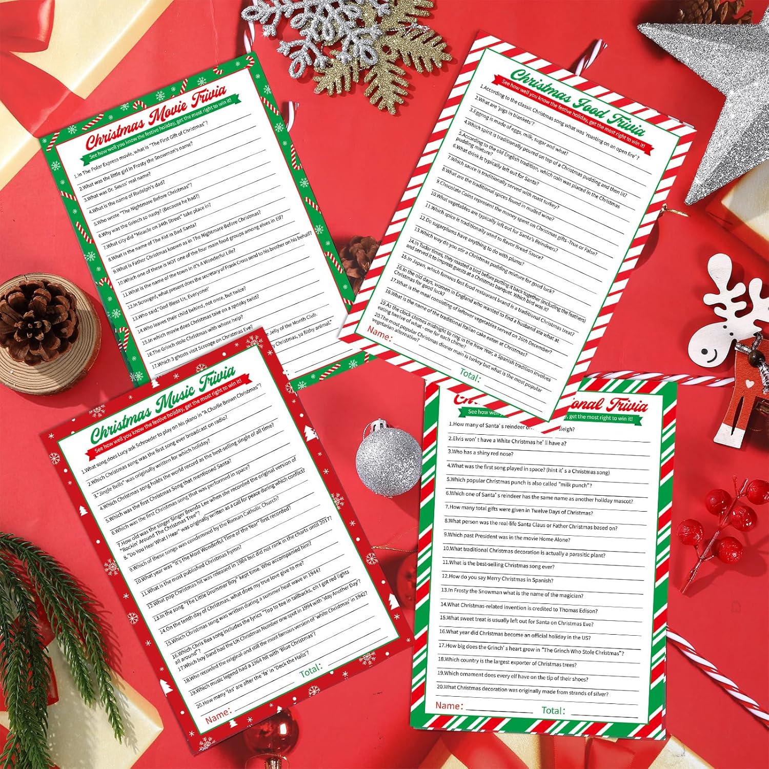 104Pcs Christmas Party Trivia Game Cards Xmas Festival Guessing Activity Christmas Question And Answer Cards For Adults Family Friends Coworkers Groups Winter Holiday Party Supplies (Classic)