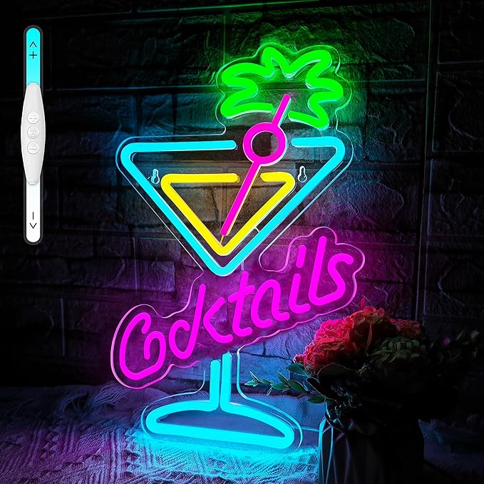 Cocktails Neon Sign Dimmable USB LED Martini Glass Wall Light for Bar Pub Man Cave Party Decor