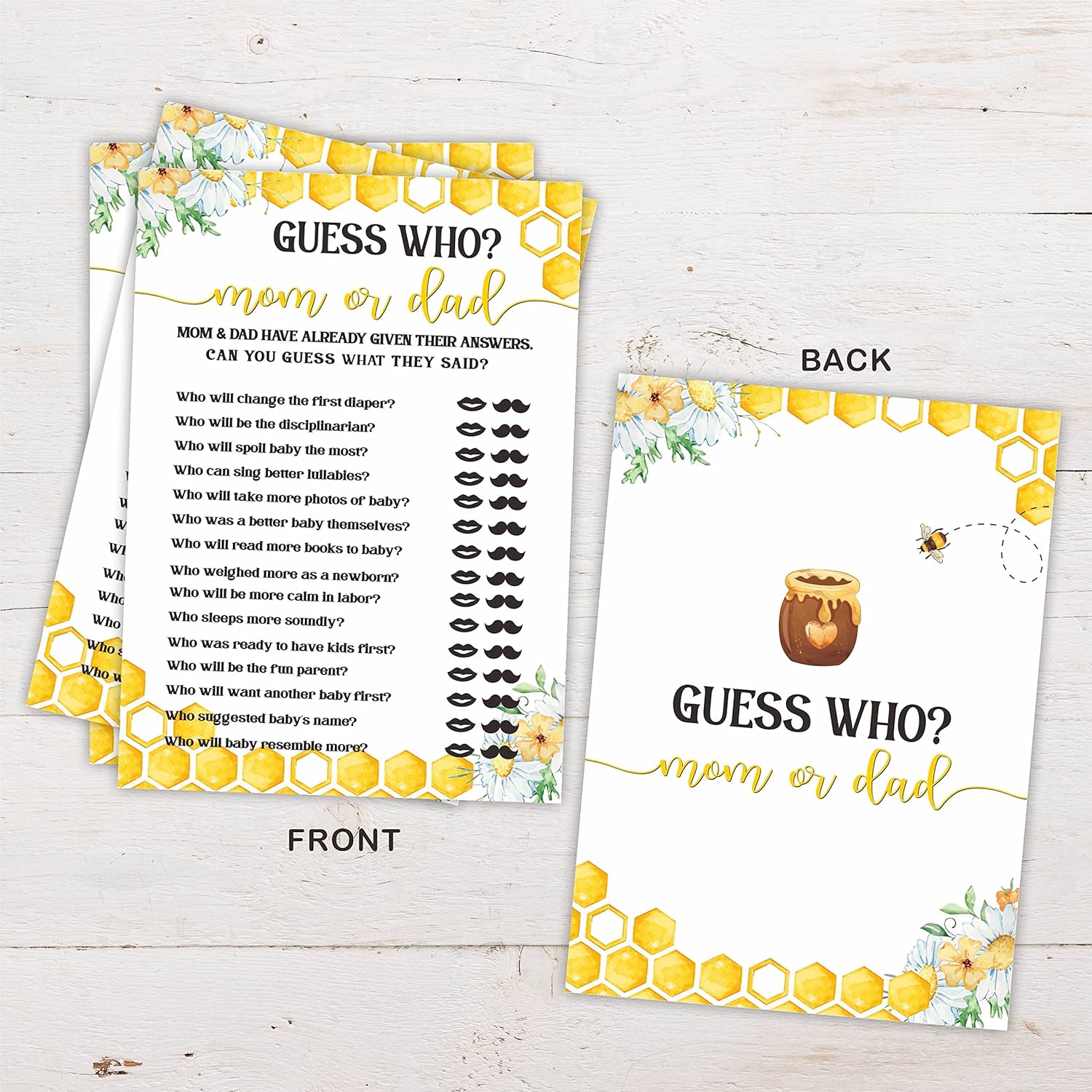 Honey Bee Themed Baby Shower Game Cards, Guess Who Mom Or Dad Double Sided - 30 In Pack (5 X 7 Inches)-?Babyyx-005?