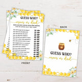 Honey Bee Themed Baby Shower Game Cards, Guess Who Mom Or Dad Double Sided - 30 In Pack (5 X 7 Inches)-?Babyyx-005?