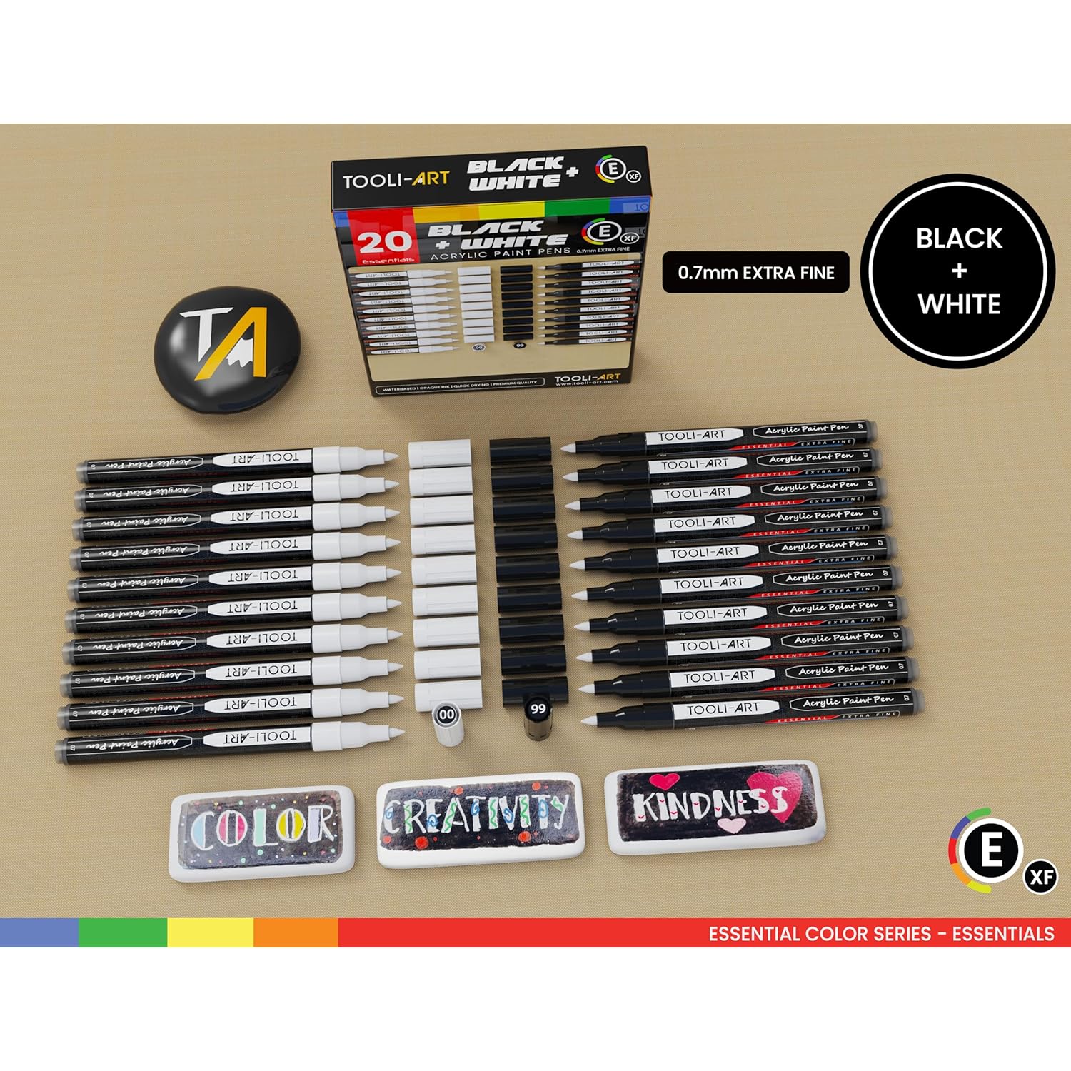 Black And White Acrylic Paint Markers Paint Pens Set For Rock Painting, Canvas, Mugs, Metal, Glass Paint, Fabric, Wood, Diy. Non Toxic, Quick Dry,Waterbas (Extra Fine)