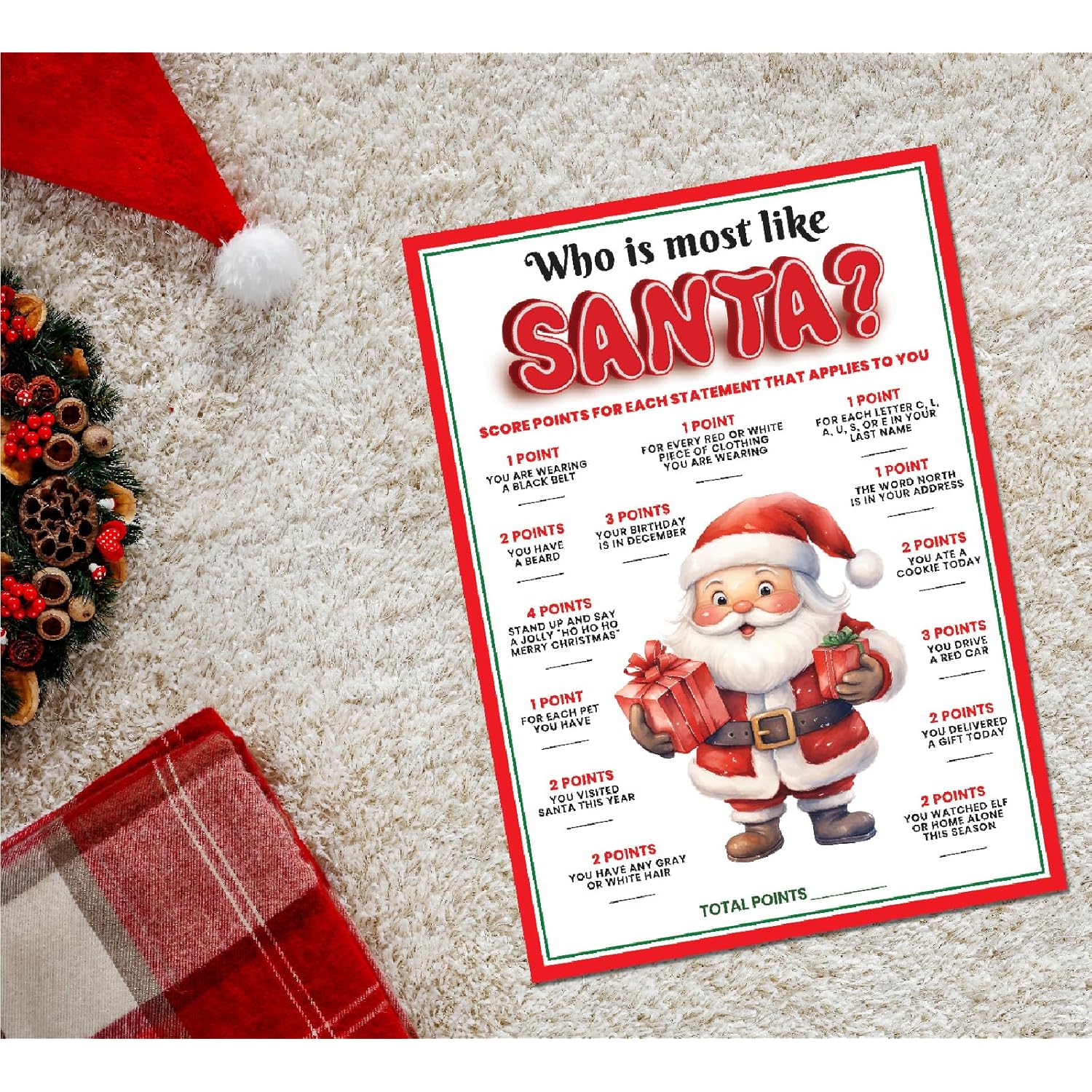 15 Who Is Most Like Santa Clause Game Cards- Fun & Easy For Family Christmas Holiday Office Friends Church Party, Supplies, Activity, Decorations