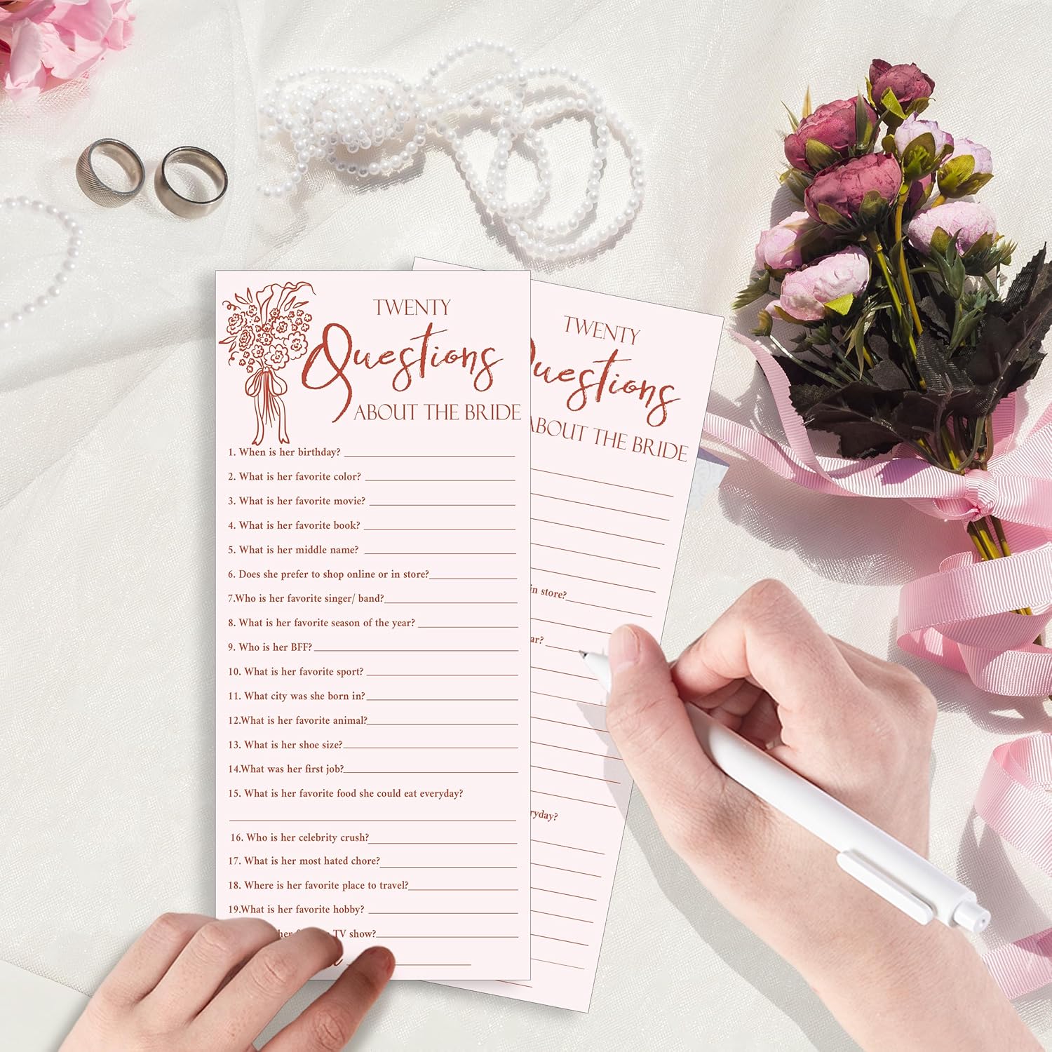 Wedding Shower Games Cards, 4 X 9 Inch Bridal Shower Games 25 Guests, Engagement Party Wedding Games For Guests, Pink Wedding Party Supplies - A12