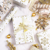 Gold Foil Snowflake Christmas Wrapping Paper Roll, Mini Roll, Elegant Gold And White Snowflake Design Gift Wrap Paper, Perfect For Holiday Gifts, Christmas Party, 17 Inches X 32.8 Feet