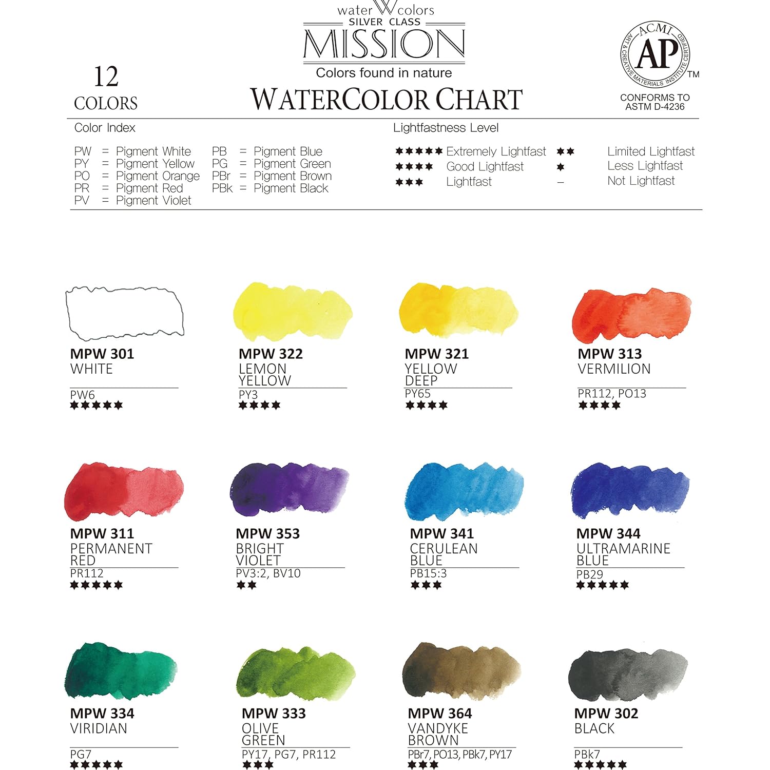 Mission Silver Pan Watercolor Set Compact Size (Silver Pan 12 Colors)