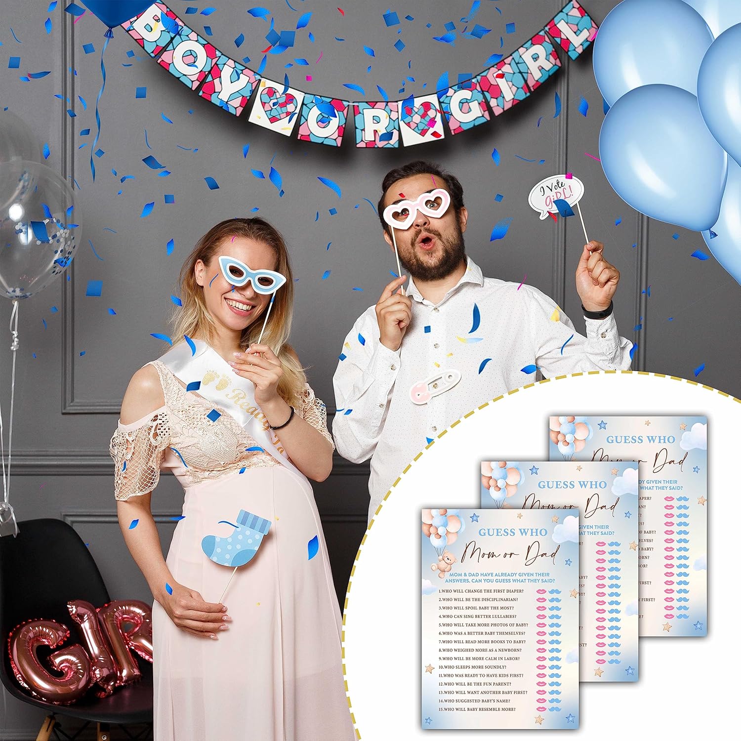 We Can Bearly Wait 30 Guess Who Mom Or Dad Game Cards, Gender Reveal Party Supplies Favors (5"X7") - F05