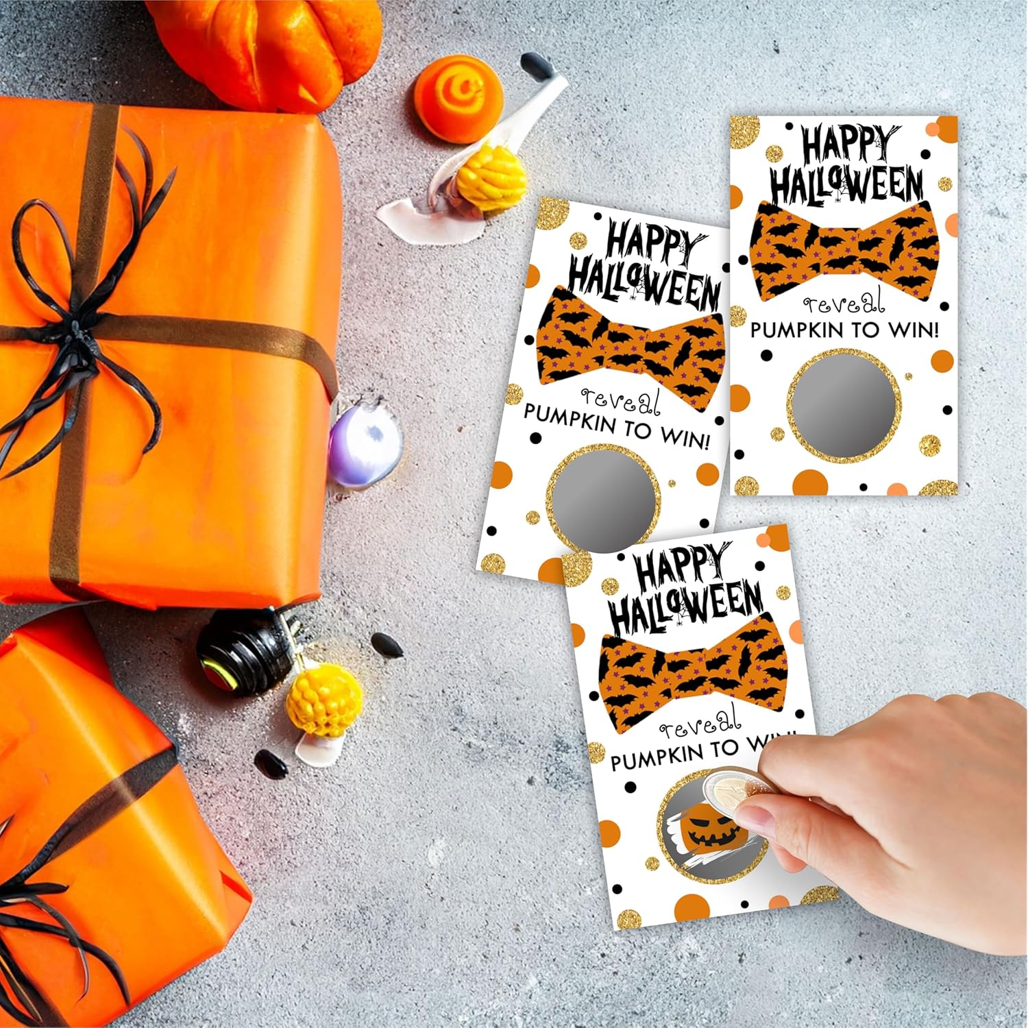 3.5" X 2.1" Halloween Themed Scratch Cards - 40 Happy Halloween Bat Bowtie Game Cards - Horror Party, Theme Party, Wedding Bridal Party And Raffle - A02