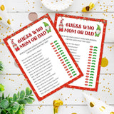 Christmas Baby Shower Games, Find Who Mom Or Dad Themed Gender Reveal Party Game, Winter Festival Game Cards With Santa Gnomes Design, Xmas Baby Shower Games, Holiday Party Supplies -04